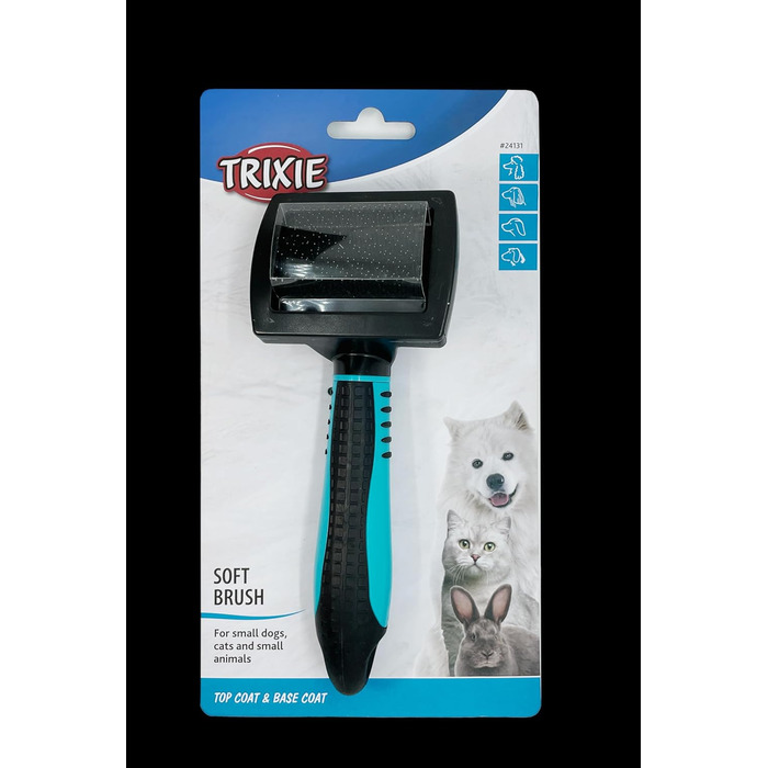 Щітка TRIXIE для собак з м'якою щетиною (метал) - для довгої, короткої та кучерявої шерсті, чорно-синя, 7 x 16 см
