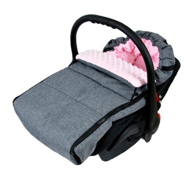 Зимовий конверт-муфта BABYLUX 90 см MINKY для коляски та автокрісла, сірий з рожевим, утеплений, з рукавицею
