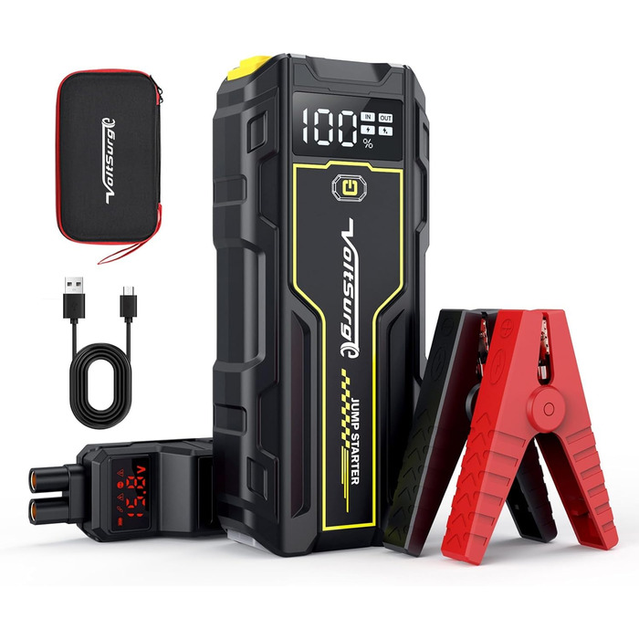 Powerbank Starthilfe VoltSurge: Зарядний пристрій для запуску авто 12V (6000A) з LED ліхтариком, підходить для бензинових (7.0L) та дизельних (5.5L) двигунів