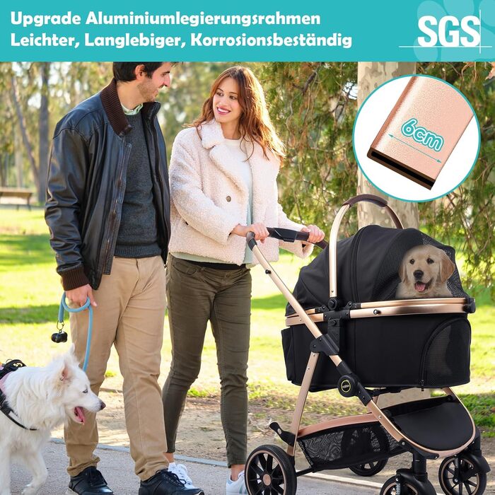 Трансформер для собак, візок-кішочка, складний, до 25 кг, з алюмінієвим каркасом, поворотні колеса, гальма, страховка, зручне сидіння (Чорний)