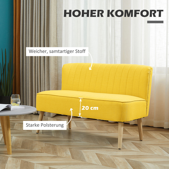 HOMCOM 2-місне тканинне диван-крісло, м'яке диван, меблі для сидіння, диван для відпочинку, дерево, пінопласт, гель, жовтий, 117 x 56,5 x 77 см | Aosom