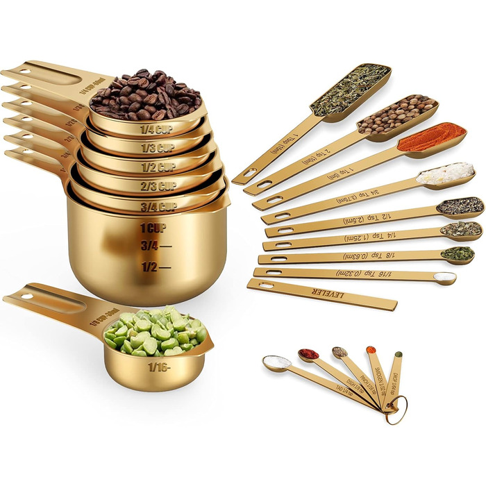Wildone Copper Measuring Cups and Spoons, 21-Piece Set, including 7 Nesting Measuring Cups, 8 Measuring Spoons, 1 Leveler, and 5 Mini Measuring Spoons, ideal for dry and liquid ingredients