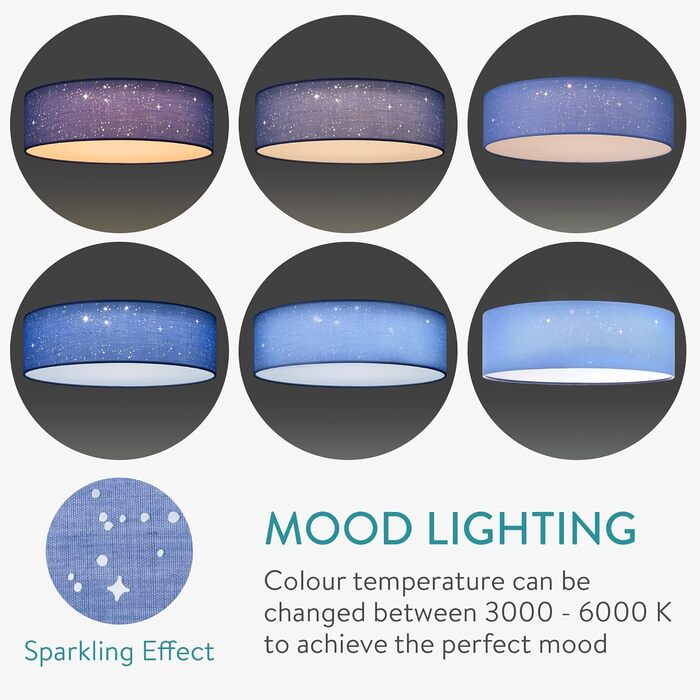 Navaris LED Ceiling Light - Dimmable Color Temperature Change Remote Control - 22W Starry Sky - Living Room Lamp Bedroom Ceiling Lamp Children's Room Lamp Ceiling (40cm, Light Blue)