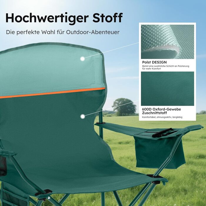 Набір 2 складаних стільців High Point Sports для кемпінгу, риболовлі та відпочинку з підсклянником та охолоджувальним відсіком (до 120 кг), зелений