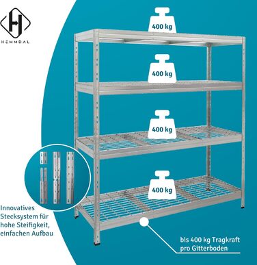 Вуличний металевий стелаж для важких вантажів, 1500 кг, 180x90x45 см, 5 полиць, оцинкований, TÜV, тип L