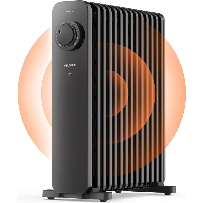 PELONIS 2500W Oil Radiator - Energy Saving, 13 Ribs Electric Heater, Mobile Electric Heater with Thermostat, 3 Heat Settings and Overheat Protection, Electric Radiator Heater, Black 13 Ribs without Remote Control Black