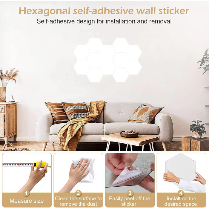 Акустичні гексагональні панелі MENAYODA, самоклеючі звукопоглинаючі шестикутні плити для стін, стелі та дверей (білі, 12 шт)