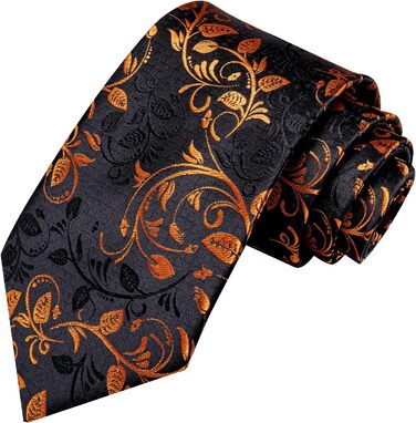 Чоловіча краватка Hi-Tie класична з краваткою, запонками та нагрудною хустинкою (чорно-помаранчева квітка)