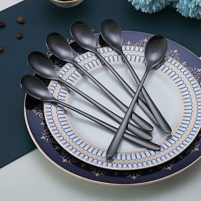 Набір ложок HOMQUEN (6 шт.) з нержавіючої сталі, чорного кольору: для кави, коктейлів, чаю та морозива