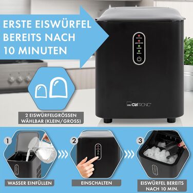 Машина для приготування льоду Clatronic EWB 3785 | Швидке приготування (через 10 хвилин) | Самоочищення | 12 кг/24 години | 1,5 л резервуар для води | Чорний | Нова модель