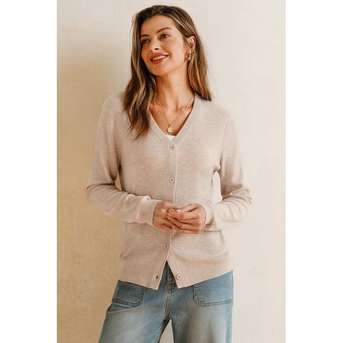 Жіноча в'язана жилетка Arachne & Cloz з суміші вовни, легка, V-подібний виріз, кардиган, короткий/довгий рукав, з ґудзиками, повсякденний топ, кольору абрикос, розмір M