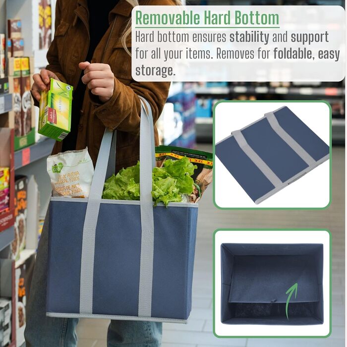 23.5 Liter Large Collapsible Shopping Bag, Folding Boxes with Reinforced Bottom, Reusable Shopping Bags, Holds Up To 15 kg Shopping Bag (3-Pack) (Dark Blue)
