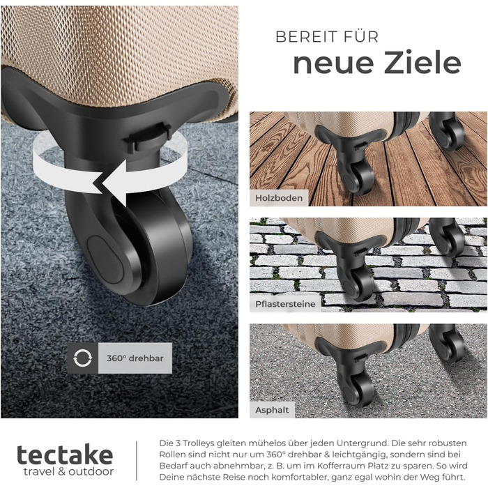 Набір валіз Tectake 3шт (M, L, XL) з вагами та білгетом, ABS, телескопічна ручка, для подорожей, колір шампань