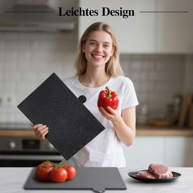 Набір обробних дощок MASTERTOP, 4 шт. з підставкою, індексовані, придатні для миття в посудомийній машині, великі кухонні дошки для риби, м'яса, овочів, фруктів