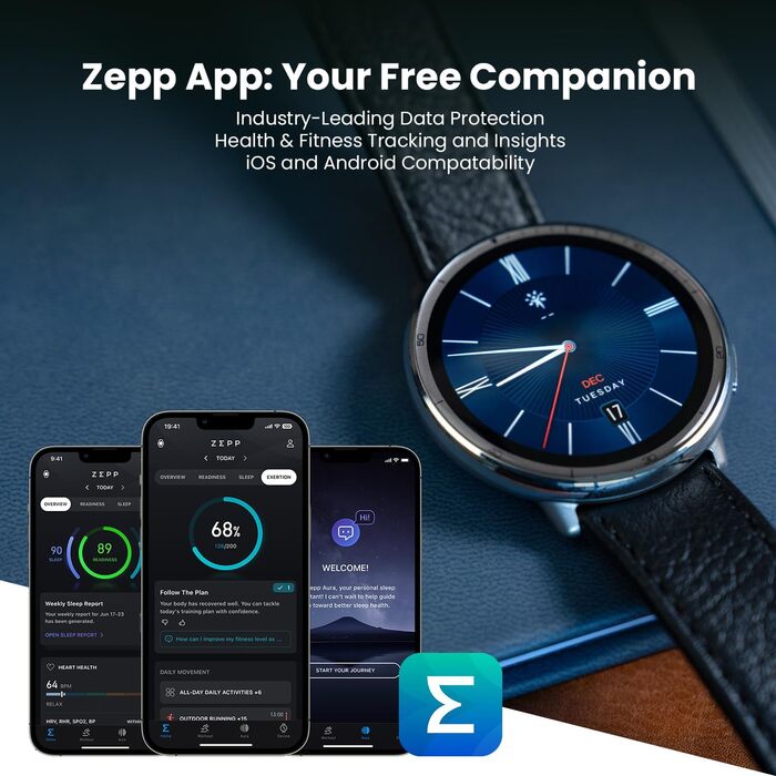 Смарт-годинник Amazfit Active 2 44мм: GPS, фітнес-трекер, 160+ режимів спорту, моніторинг сну, чорний шкіряний ремінець (Преміум)