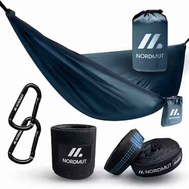 Ultralight Hammock Outdoor [with Mounting Set] Camping Hammock including Tree Protection Set for Camping, Outdoor and Garden - Max. Load Capacity 300 kg (140x275cm, Blue)