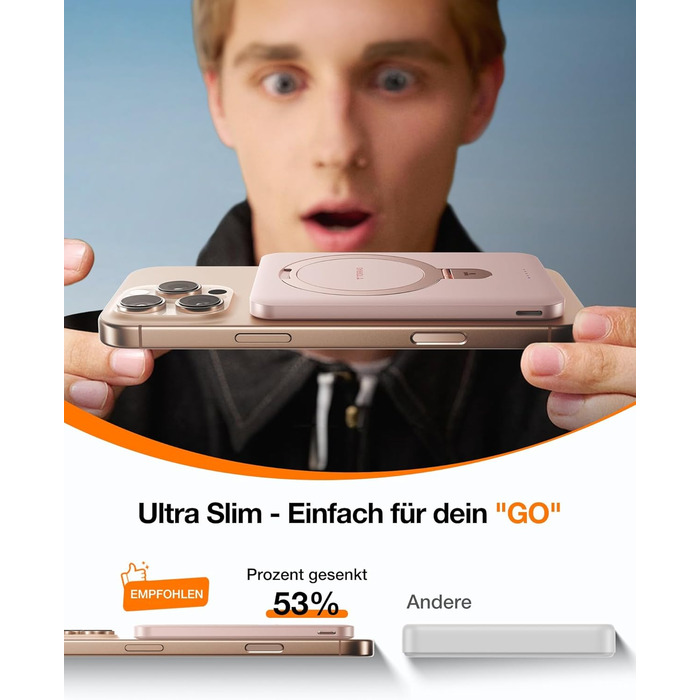 Портативний зарядний пристрій TORRAS 5000mAh з магнітним кріпленням MagSafe, 22.5W PD, Rose Gold