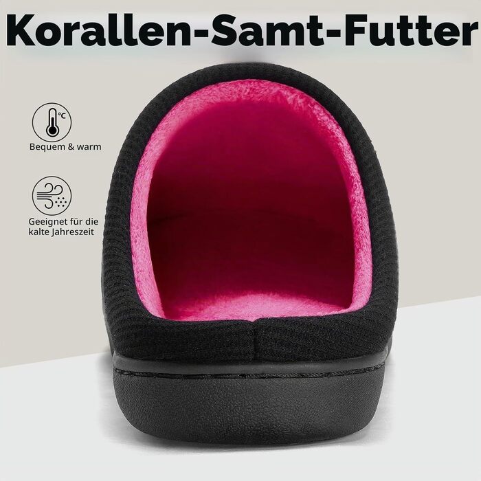 Зимові домашні капці Mishansha унісекс з ефектом пам'яті (Memory Foam), теплі та м'які капці з підкладкою, протиковзкі, розмір 40/41 EU, рожево-червоні