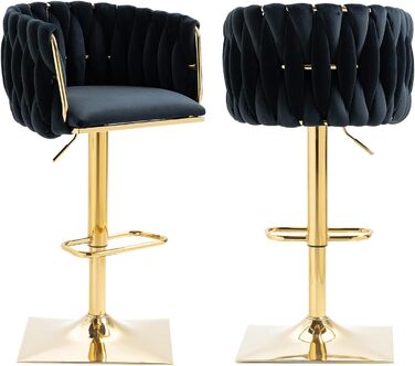 SUPPNEED Velvet Bar Stools 2-Pack - Adjustable Swivel Barstools with Backrest for Kitchen & Bar (Black)