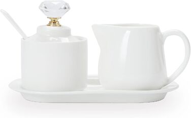 4-piece porcelain sugar and milk jugs with tray and crystal lid (gold-colored)