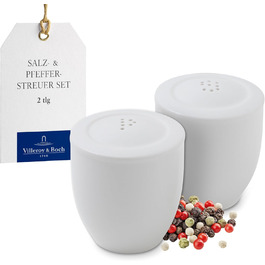 Villeroy & Boch - For Me Set Salt and Pepper Shakers, decorative spice dispensers made of premium porcelain, dishwasher safe, white