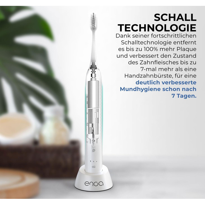 Електрична звукова зубна щітка ENOA з 5 режимами, 3 рівнями інтенсивності, таймером, IPX7 водонепроникна + 5 змінних насадок