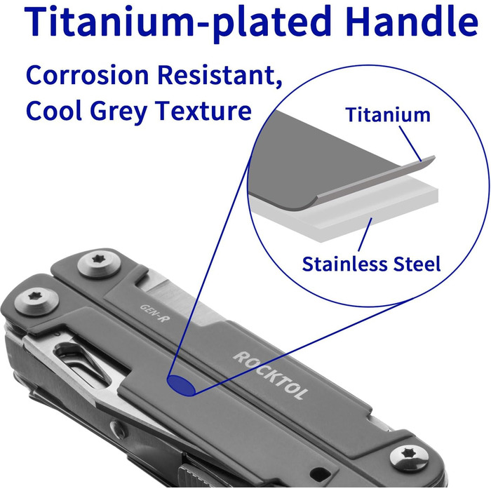 ROCKTOL 27-in-1 Multitool Pliers - EDC Pocket Knife with VG10 Blade & Titanium Handle - Hunting, Camping & Backpacking Tool