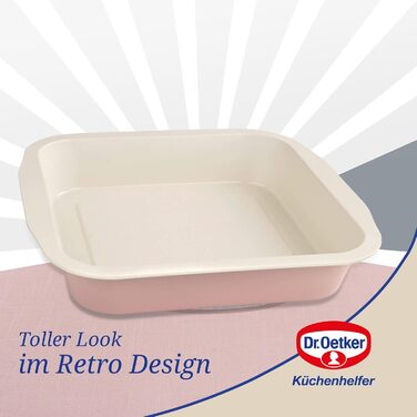 Форма для випічки Dr. Oetker Springform Ø 20 см з плоскою основою, кругла, Modern Baking - Retro Design, керамічно посилена преміум-антипригарне покриття (рожева/кремова), 1 шт. (форма для брауні 28 x 26 см)