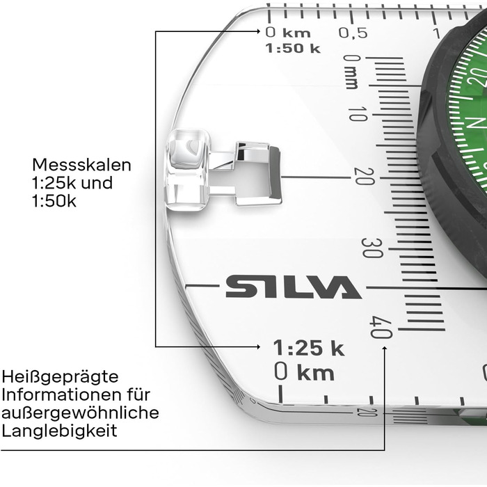 Silva Kompass Navigation - Kompass 4 - Graduated in Mils & Grad - Scale 1:25k 1:40k 1:50k mm & in - Navigation Compass for Professionals - Rotating Compass Housing - Military Compass Hiking