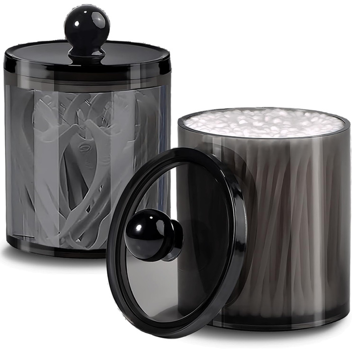 Організатор для ватних дисків та паличок AIMIXUN, набір 2 шт, чорний, прозорий диспенсер, для ватних паличок, зубної нитки, шпиньок