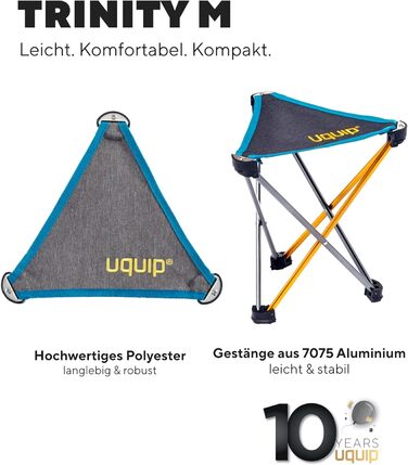 Стілець для кемпінгу Uquip Trinity M Mini – легкий, триногий, 150 кг, блакитний/жовтий, середній