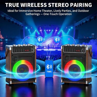 Караоке-машина JYX з 2 UHF-мікрофонами, Bluetooth, LED-підсвічуванням та підтримкою PA-системи, AUX, FM, Rec - (Бронза)