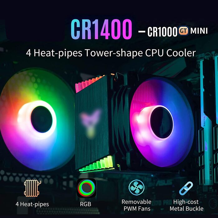 Охолоджувач CPU TZMRIT MR-CR1400 RGB: 4 теплові трубки, RGB вентилятор 126 мм, PWM 92 мм, для AMD Ryzen/Intel LGA 1700 115X