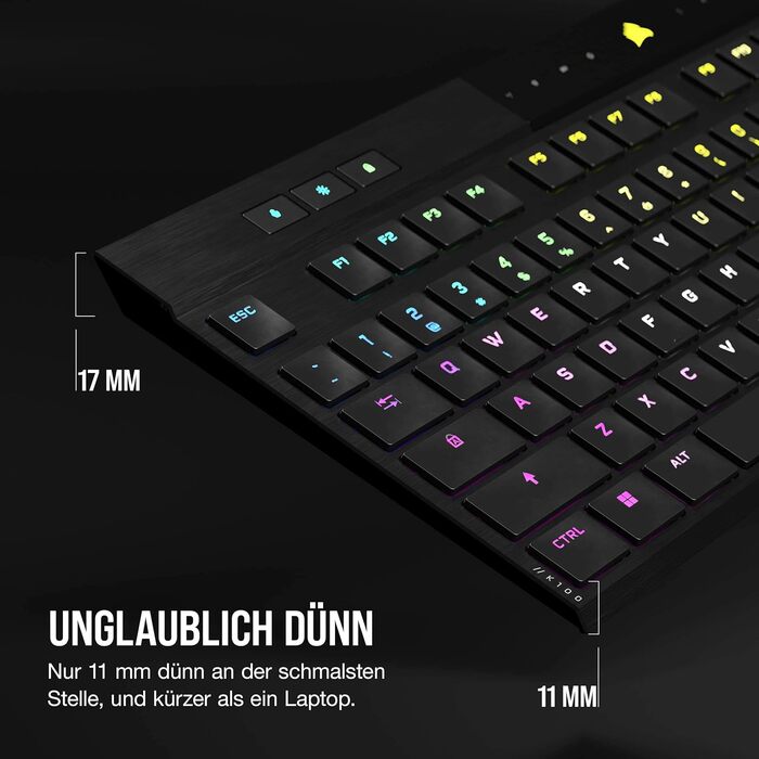 Ігрова механічна клавіатура Corsair K100 Air Wireless RGB з перемикачами Cherry MX Ultra Low Profile, Bluetooth, QWERTZ DE, чорна