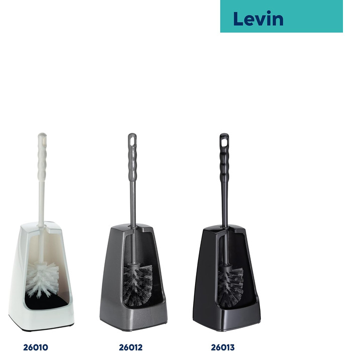 Набір для чищення унітазу Levin, щітка з контейнером, 38 см, темно-сірий