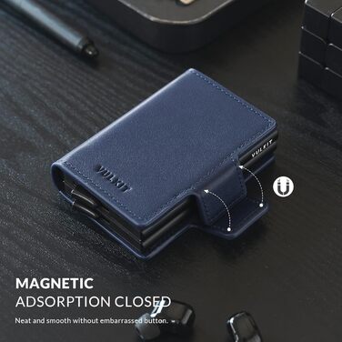 Чоловіче картхолдер VULKIT з RFID захистом: шкіряний гаманець для карток та грошей (справжня шкіра, темно-синій)