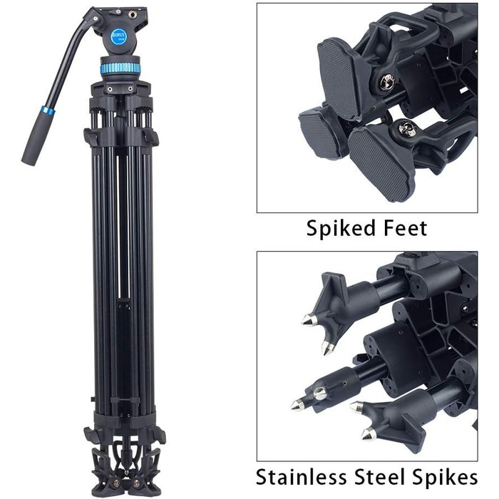 Штатив відео SIRUI SH15: компактний штатив для відеозйомки з 360° поворотним вузлом, висота 155 см, вантажопідйомність 10 кг, для DSLR, Camcorder, відеокамер