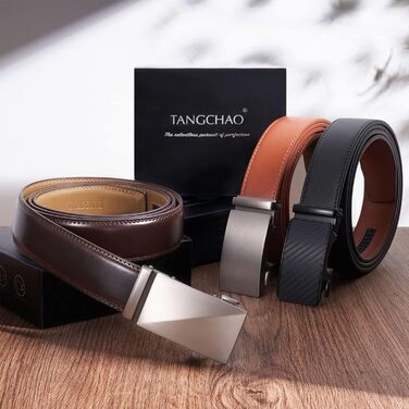 Чоловічий шкіряний ремінь TANGCHAO з автоматичною застібкою-рачею, 35 мм, регульований розмір, для бізнесу, костюма, джинсів