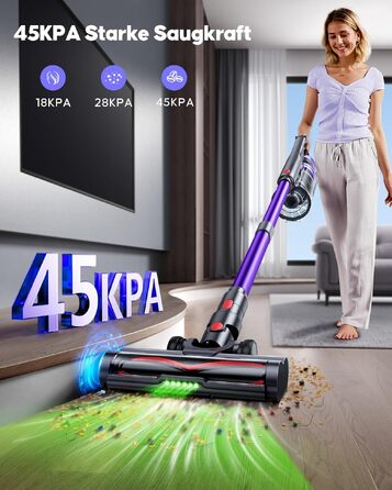 Акумуляторний бездротовий пилосос 600W/45kPa, з ароматерапією, HD-дисплеєм, контейнером 1.8л, антинамотувальною щіткою з LED-підсвіткою для килимів, твердих підлог та шерсті тварин