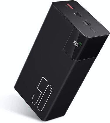 Power Bank 50000mAh: Портативний зарядний пристрій з великою ємністю 2×25000mAh, швидка зарядка 22,5W, ліхтарик, чорний