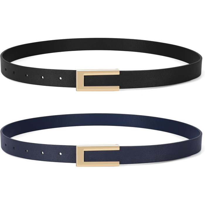Жіночі тонкі ремені SUOSDEY (2 шт.) з золотистою пряжкою, 100 см, розмір талії 70-84 см (чорний+темно-синій)