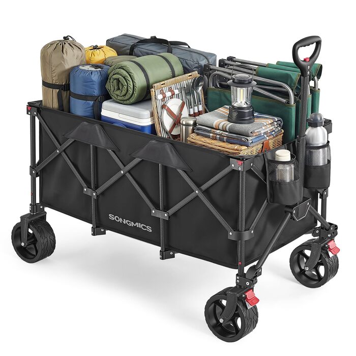 Візок садовий SONGMICS GFW909B01, 90 л, чорний, складаний, вантажопідйомність 180 кг, 4 колеса (2 поворотні)