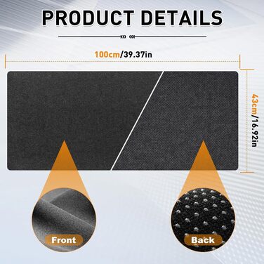 Підкладка під стіл з фетру 100 x 43 см, велика миша, антиковзаюча, для офісу та дому (темно-сірий)