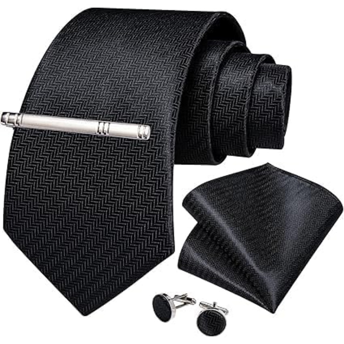 Чорна краватка DiBanGu для чоловіків: краватка, нагрудна хустинка та краватки-кліпси (комплект)