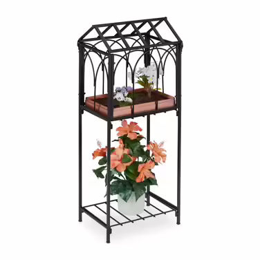 Relaxdays Metal Flower Shelf with Roof