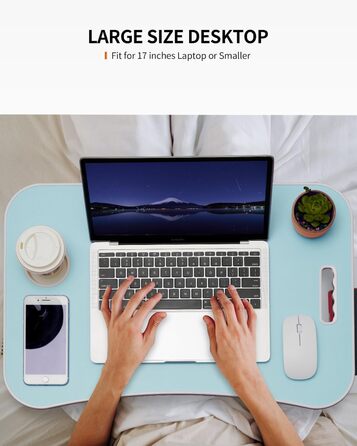 Складаний столик для ноутбука, портативний столик на колінах, приліжковий столик, підставка для ноутбука з тримачем для напоїв та слотом для планшета, з підйомним ручками для роботи, письма, малювання та їжі (Рожевий) (Блакитний)