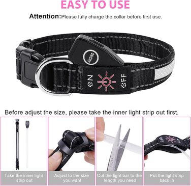 Світловідбиваючий нашийник для собак AUAUY LED, USB-зарядка, водонепроникний, регульований, безпечний, 6 кольорів, розмір S (11.8-15.7'/30-40 см)