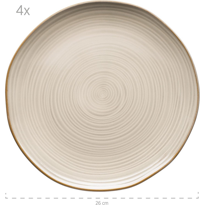 MÄSER 931371 Nottingham Vintage Dinner Set for 4 people, 8-piece tableware set with dinner plates and soup plates in an irregularly round retro look, stoneware, beige
