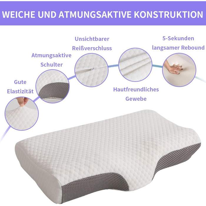 Good Night Neck Pillow Head Pillow Neck Pain Sleep Pillow Ergonomic Head Pillow Memory Foam Pillow for Neck Pain Side Sleepers (65 * 36 * 13/10cm)