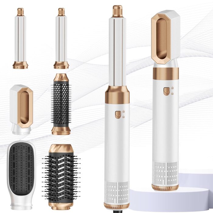 Фен-щітка Air Styler Pro 6 в 1: 1000W, фен, щітка, стайлер для волосся, локони, для всіх типів волосся (білий/сірий)